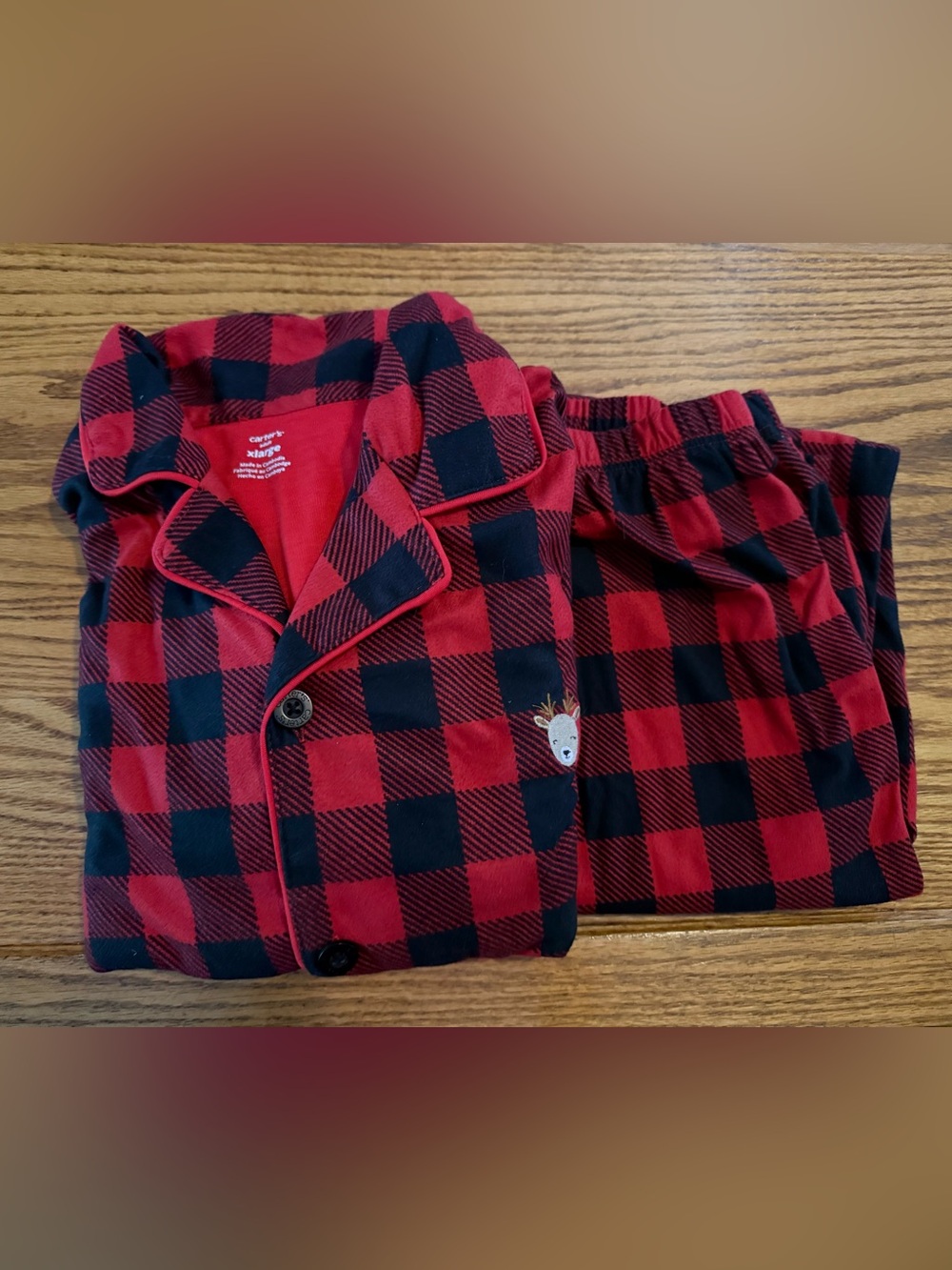 Carter’s Red and Black Buffalo Plaid Women’s XL Pajama Set with Reindeer Accent